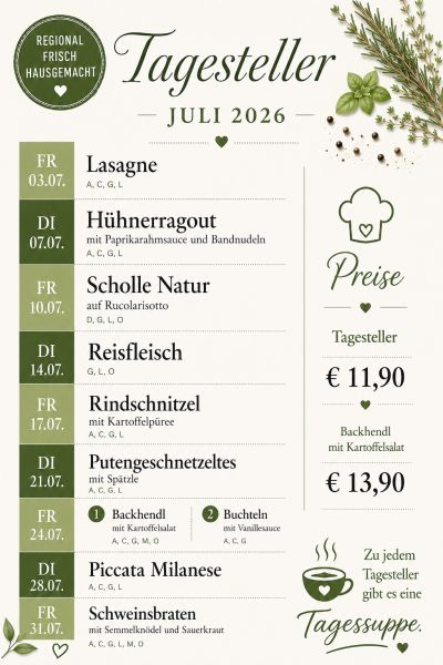 Menüplan des Monats