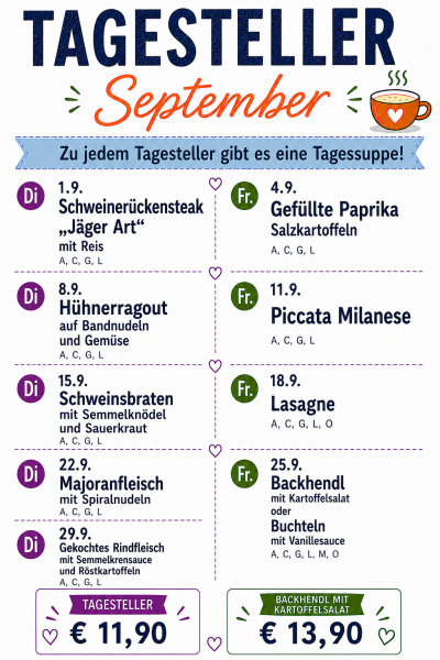 Menüplan des Monats