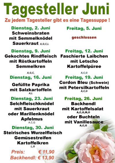 Menüplan des Monats