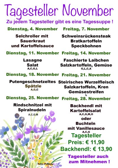 Menüplan des Monats