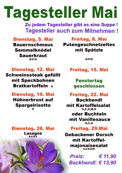 Menüplan des Monats