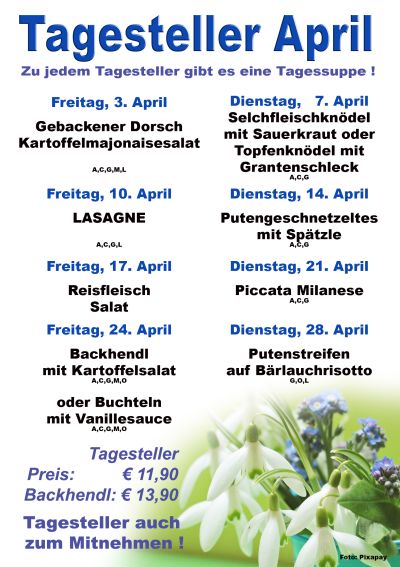 Menüplan des Monats